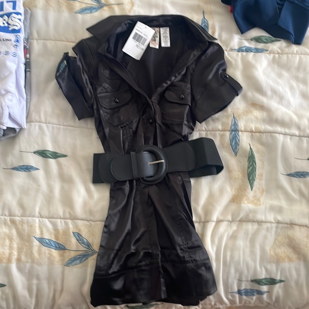 Womens L8ter Brad medium nwt black shirt sleeve belted waist shirt/dress